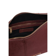 Valentino Damen-Schultertasche aus bordeauxrotem Wildleder, 26 cm, mit burgunderrotem Leder-Crossbody-Design und goldfarbenen Reißverschlüssen