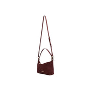 Valentino Damen-Schultertasche aus bordeauxrotem Wildleder mit 26 cm schmalem Riemen und minimalistischen goldfarbenen Beschlägen.