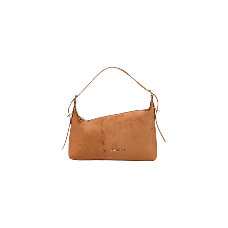 Hellbraune Wildleder-Schultertasche von Valentino für Damen mit schmalem Henkel und Zierbändern in der Größe 26 cm
