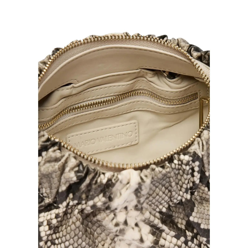 Beigefarbene Valentino-Handtasche aus Leder mit Schlangenmuster, goldfarbenen Reißverschlüssen und Markenetikett im Inneren (B 31 x H 14 cm)