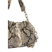 Valentino Damenhandtasche, grau, aus Synthetik mit Schlangenmuster, goldfarbenem Kettenriemen und Metallbeschlägen