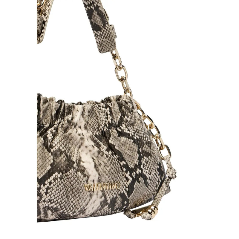 Valentino Damenhandtasche, grau, aus Synthetik mit Schlangenmuster, goldfarbenem Kettenriemen und Metallbeschlägen