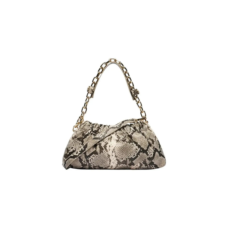 Valentino Damenhandtasche aus grauem Synthetikmaterial mit taupe-schwarzem Schlangenmuster und goldfarbenem Kettenriemen, 31 x 14 cm (B x H)