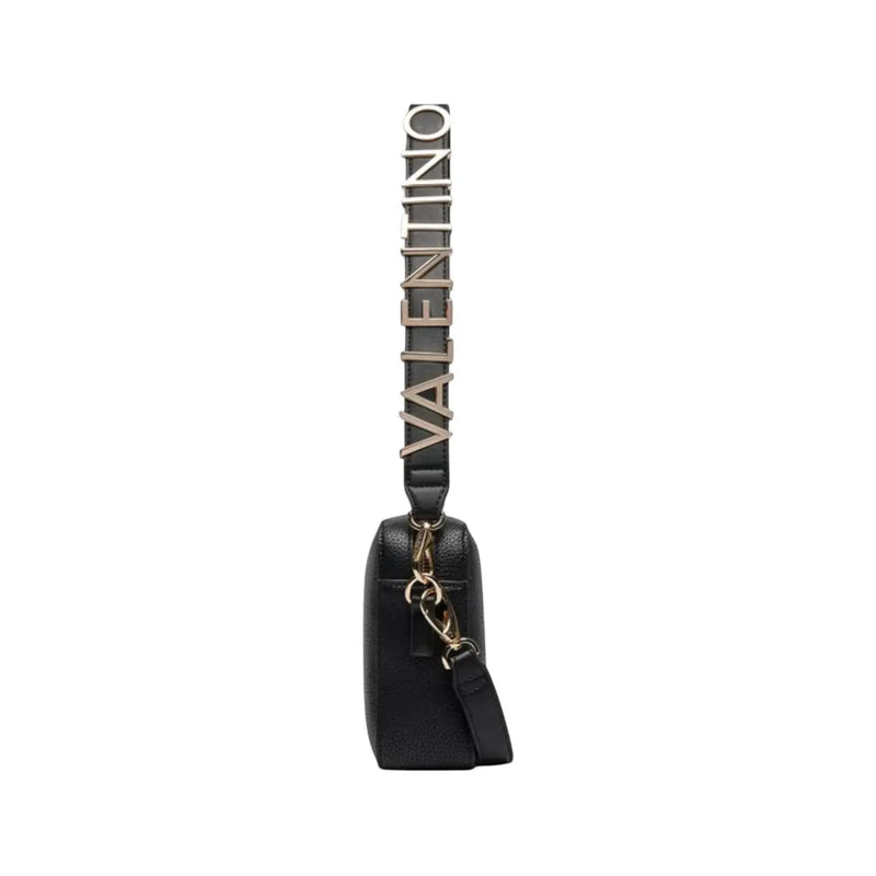 Black leather Valentino handbag with silver-tone Valentino lettering strap in polyurethane W23cm for women