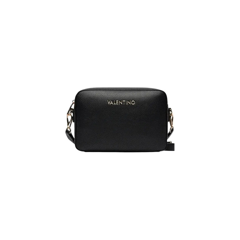Black textured leather valentino crossbody bag with gold-tone hardware and polyurethane detailing w23cm for women