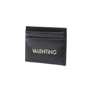 Schwarzes Leder-Kartenetui von Valentino mit goldfarbenem Logo und strukturierter Oberfläche (aus der Kollektion Valentino Bags Women Wallet W10.5).