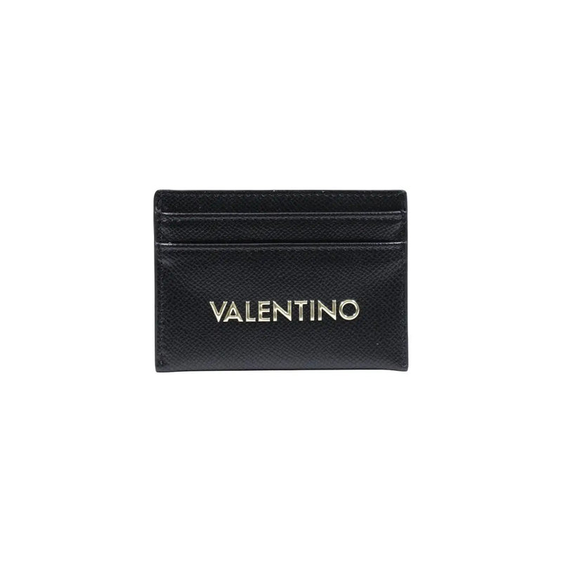 Schwarzes Valentino-Kartenetui aus Leder mit silbernem Logo und Seitentaschen in Größe W10,5 für Damengeldbörsen