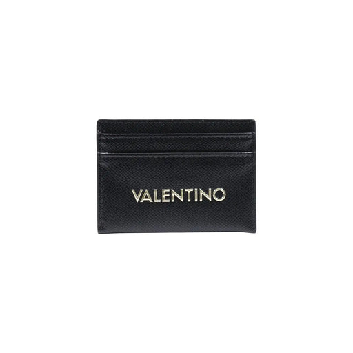 Schwarzes Valentino-Kartenetui aus Leder mit silbernem Logo und Seitentaschen in Größe W10,5 für Damengeldbörsen