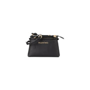 Schwarze Valentino-Geldbörse aus Kunstleder mit goldfarbenen Reißverschlüssen und Logo für Damenhandtaschen, B 30 cm