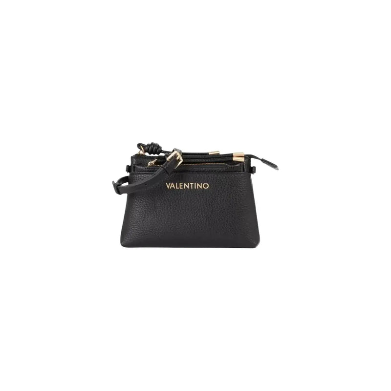 Schwarze Valentino-Geldbörse aus Kunstleder mit goldfarbenen Reißverschlüssen und Logo für Damenhandtaschen, B 30 cm
