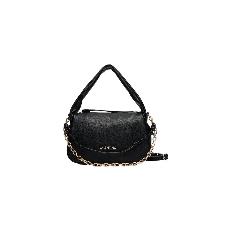 Schwarze Valentino-Handtasche aus genarbtem Kunstleder mit goldfarbenem Kettenriemen (30 cm breit) für Damen