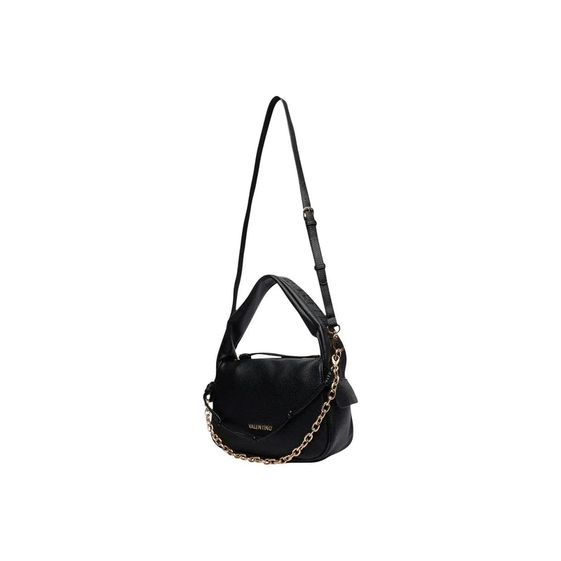 Schwarze Damenhandtasche von Valentino aus Kunstleder mit goldfarbener Kette und Schulterriemen, 30 cm breit