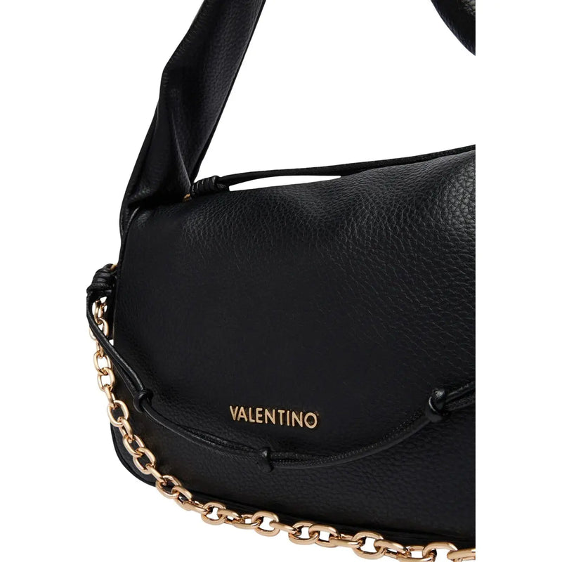 Schwarze Valentino-Schultertasche aus Leder mit goldfarbenem Kettenriemen und Logo-Kunstleder, 30 cm breit, für Damen