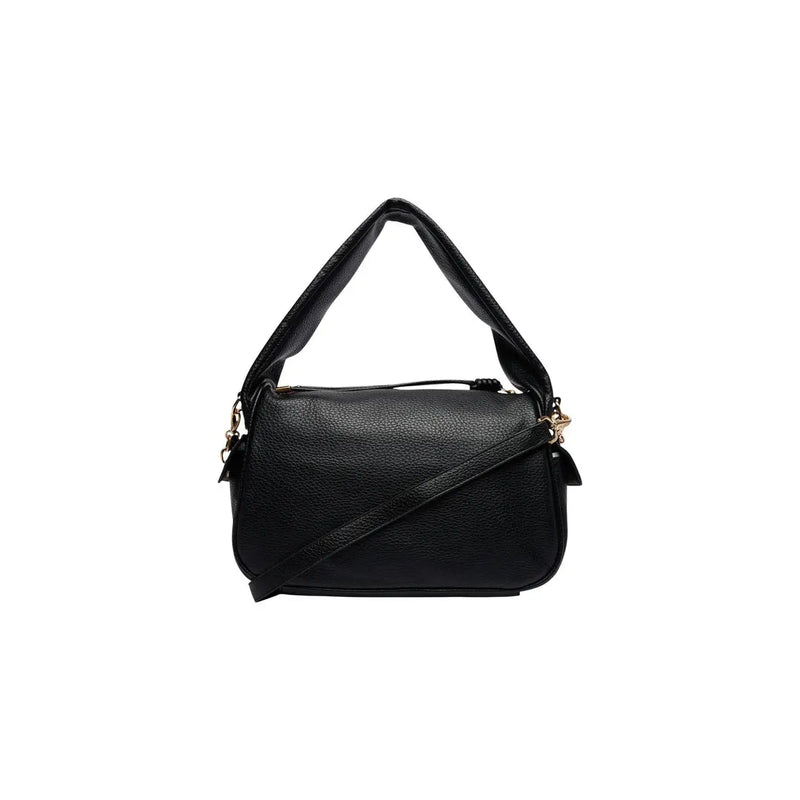 Valentino Damen-Umhängetasche aus schwarzem genarbtem Leder mit goldfarbenen Beschlägen und top Griff B 30 cm