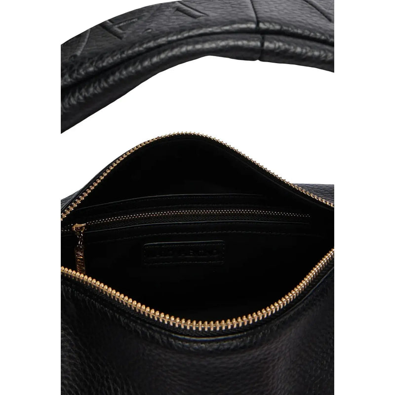 Schwarze Valentino Damen-Umhängetasche aus strukturiertem Kunstleder mit goldfarbenem Reißverschluss und Innenfutter, 30 cm breit