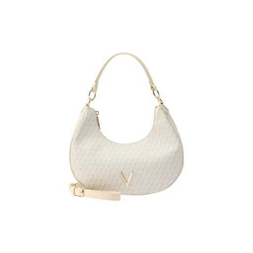 Beige-cremefarbene, gewebte Handtasche von Valentino mit goldenem V-Logo und Riemen