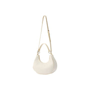 Valentino beige handbag with cream-colored crocodile texture shoulder bag featuring a sleek curved design and zip pocket