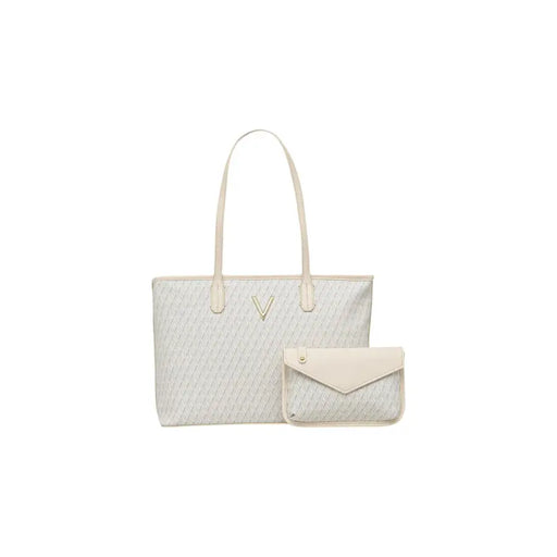 Valentino beigefarbene Polyurethan-Tragetasche mit Clutch und goldenem Logo