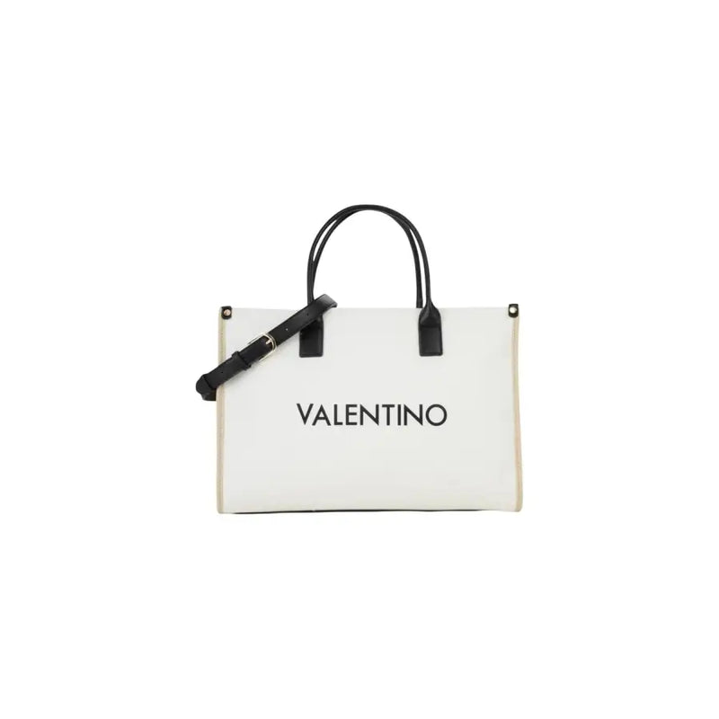 Weiße Valentino-Tragetasche mit schwarzen Ledergriffen und verstellbarem Riemen