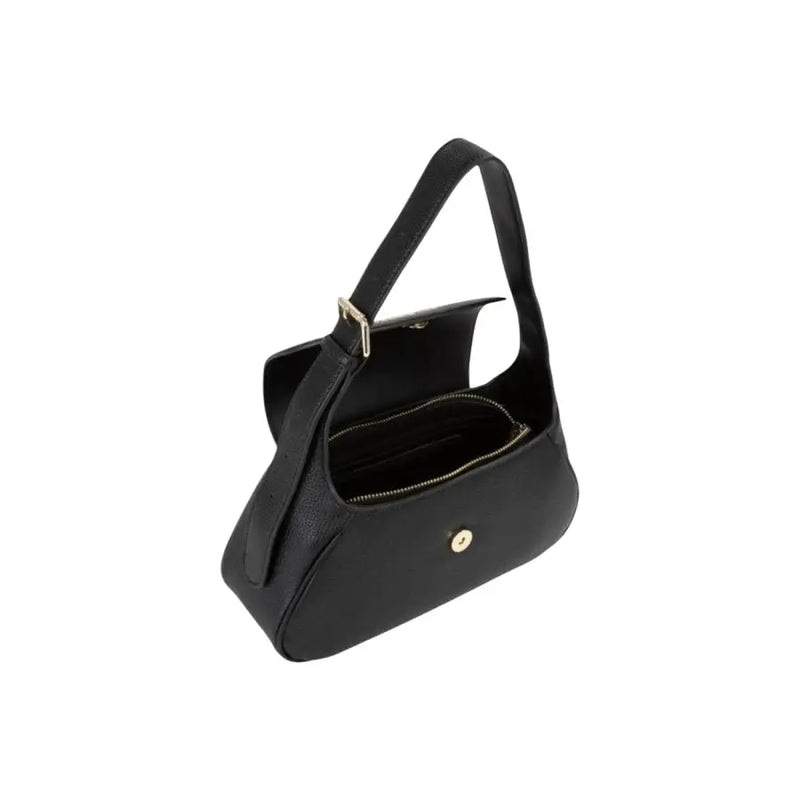 Valentino black leather shoulder bag with gold-tone hardware zip closure and interior pocket in a structured design