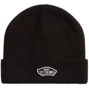 Schwarze Vans-Mütze für Herren mit weißem, gesticktem Logo am umgeschlagenen Rand, Vorderansicht