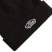 Schwarze Vans-Mütze aus geripptem Strick mit weißem, gesticktem „Off the Wall“-Logo, Vorderansicht