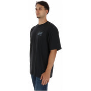 Schwarzes Vans Herren-T-Shirt aus Baumwolle mit kurzen Ärmeln, kleinem Grafikprint auf der linken Brust und Rundhalsausschnitt