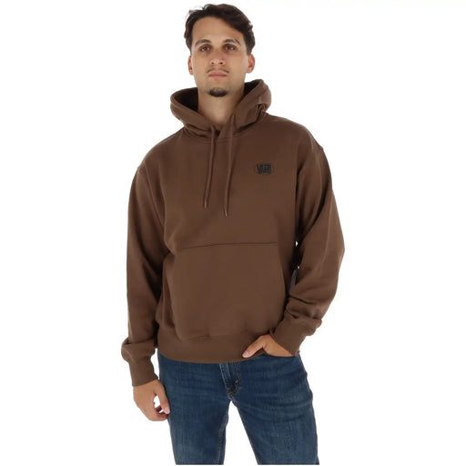 Brauner Vans Herren-Kapuzenpullover aus Baumwolle mit kleinem schwarzen Logo auf der Brust und passenden Kordelzügen