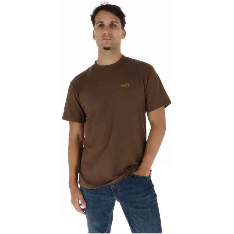 Braunes Vans Herren-T-Shirt aus Baumwolle mit kurzen Ärmeln und kleinem goldenen Logo auf der linken Brustseite