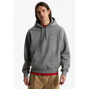 Grauer, melierter Vans Herren-Hoodie aus Baumwolle mit kleinem weißen Brustlogo und rotem Saum am Bund