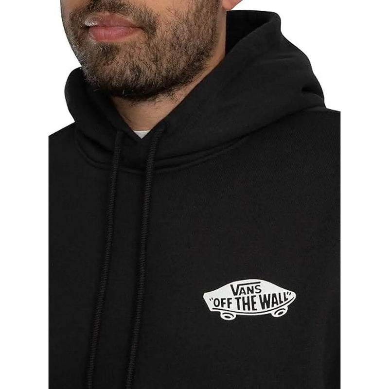 Schwarzer Vans Herren-Baumwollhoodie mit weißem „Off the Wall“-Logo auf der Brust für Herbst und Winter