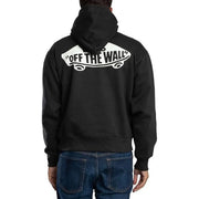 Rückseite eines schwarzen Baumwoll-Vans-Herrenhoodies mit weißem Skateboard-Logo für Herbst und Winter