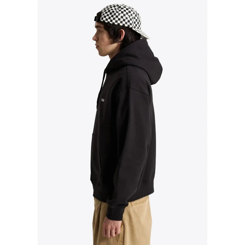 Schwarzer Kapuzenpullover aus Baumwolle für Herren von Vans mit kleinem weißen Logo auf der Brust und Vordertaschen.