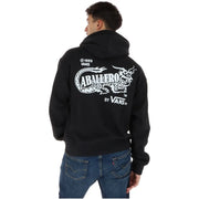 Schwarzer Vans Herren-Baumwoll-Sweatshirt-Hoodie mit Vordertaschen, weißem Drachenmotiv und dem Schriftzug „Aballero“ von Vans.