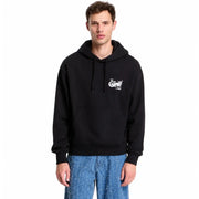 Schwarzer Vans Herren-Kapuzenpullover aus Baumwolle mit Vordertaschen und weißem, stilisiertem Krokodilmotiv auf der linken Brust
