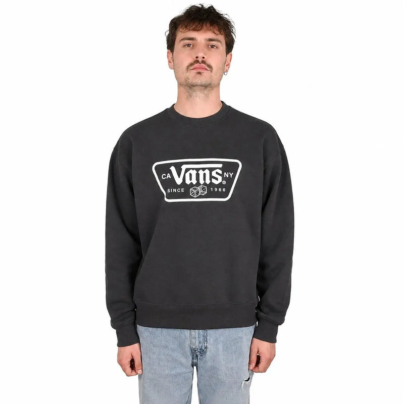 Schwarzes Vans Herren-Baumwoll-Sweatshirt mit Rundhalsausschnitt, schwarzem und weißem „CA Vans NY since 1966“-Logo und Würfelgrafiken