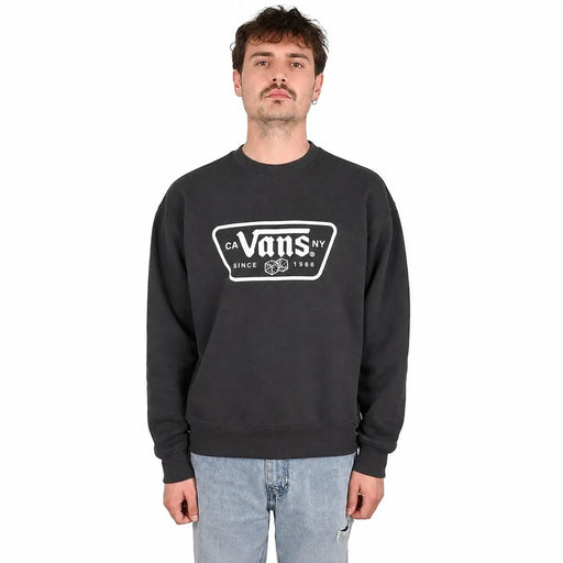 Schwarzes Vans Herren-Baumwoll-Sweatshirt mit Rundhalsausschnitt, schwarzem und weißem „CA Vans NY since 1966“-Logo und Würfelgrafiken