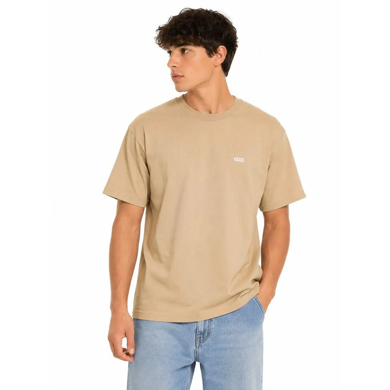 Beigefarbenes Vans Herren-T-Shirt aus Baumwolle mit Rundhalsausschnitt und kleinem weißen Logo auf der linken Brust