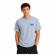 Vans Herren-Baumwoll-T-Shirt, hellblau, Kurzarm, mit kleinem, dunklem Grafikprint auf der linken Brust und Rundhalsausschnitt