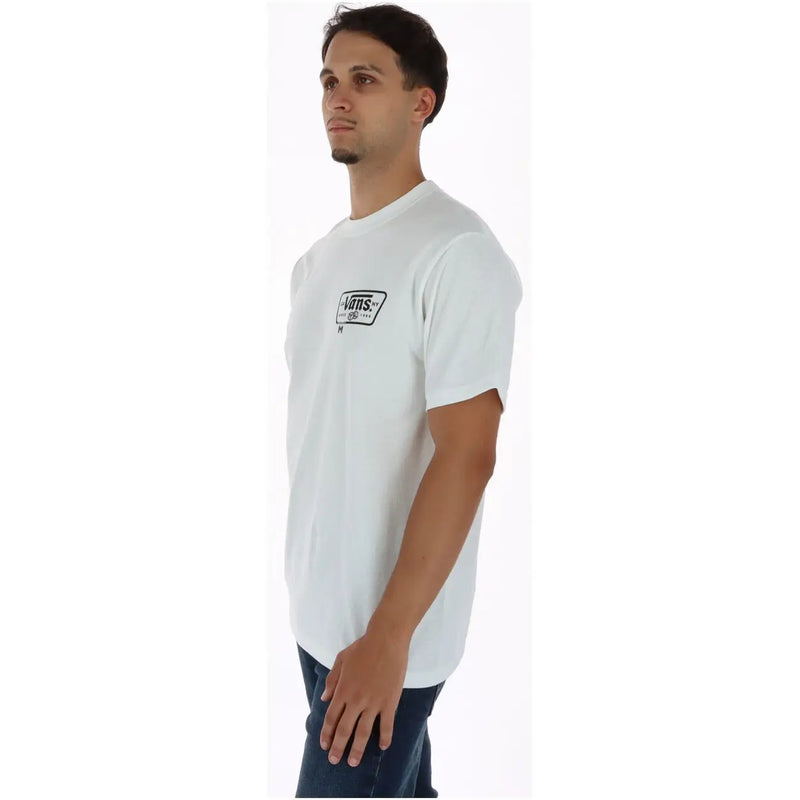 Weißes Vans Herren-T-Shirt aus Baumwolle mit schwarzem rechteckigem Logo auf der Brust und kurzen Ärmeln