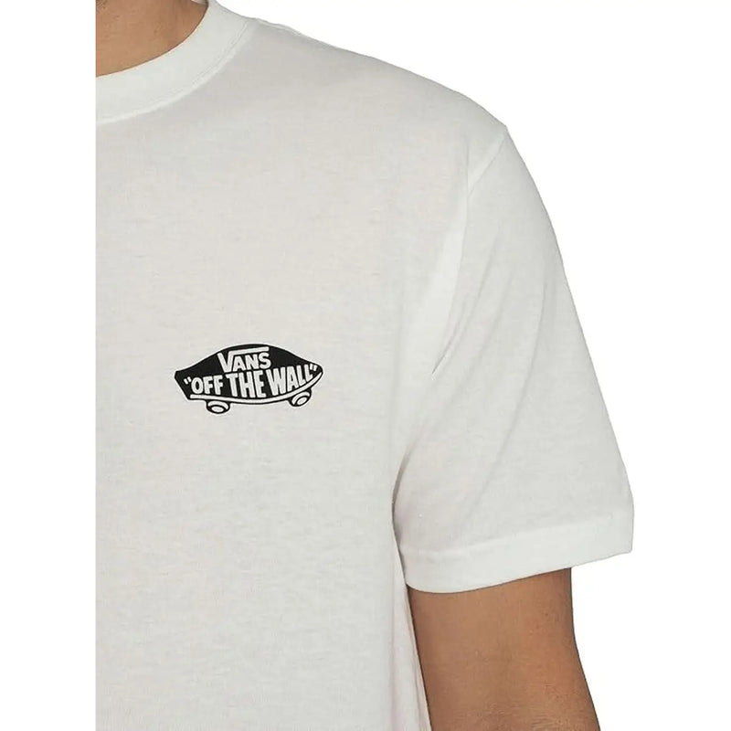 Weißes Vans Herren-T-Shirt aus Baumwolle mit Rundhalsausschnitt und dem weißen Vans-„Off the Wall“-Logo auf der Vorderseite