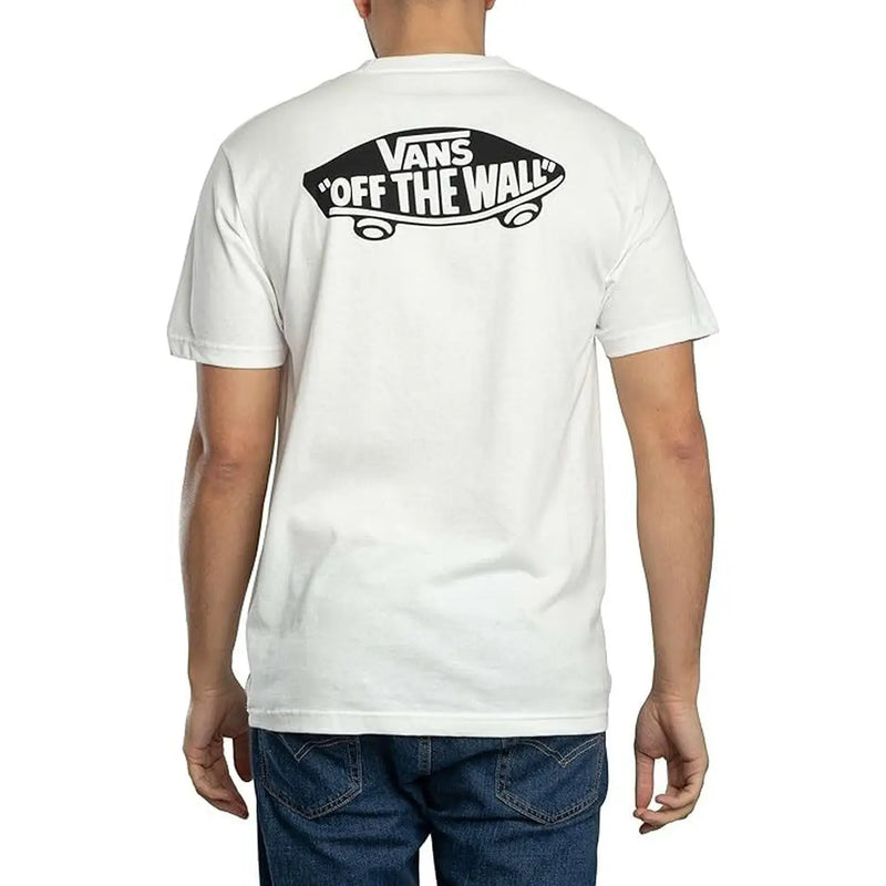 Weißes Vans Herren-T-Shirt aus Baumwolle mit Rundhalsausschnitt und weißem Vans Off the Wall Skateboard-Logo auf der Vorderseite