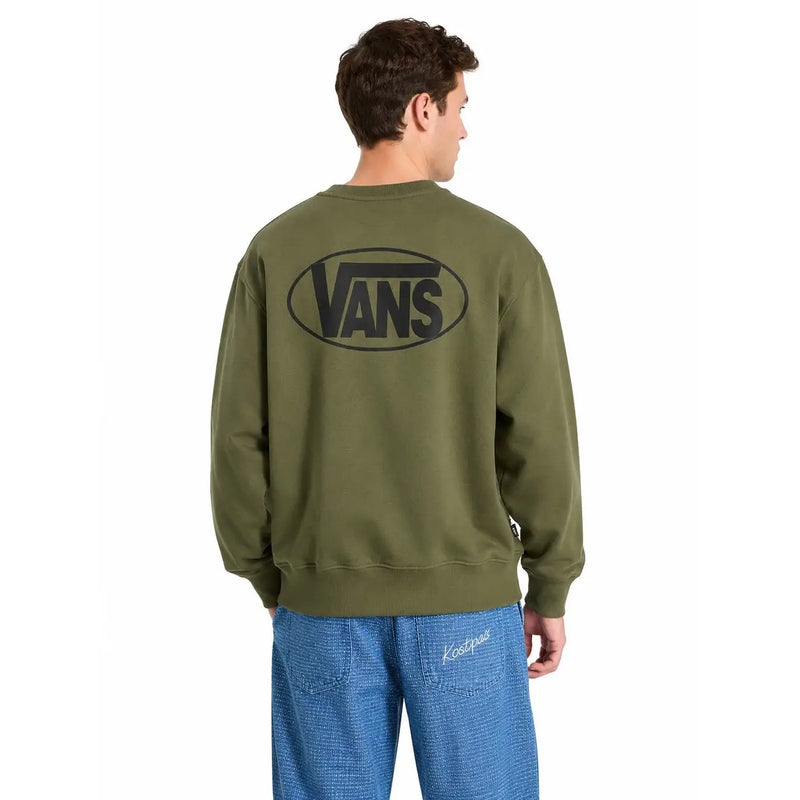 Olivgrünes Vans Herren-Sweatshirt aus Baumwolle mit langen Ärmeln und schwarzem ovalem Logo auf der Rückseite