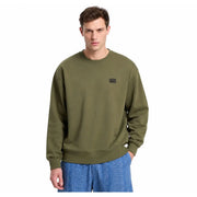 Olivgrünes Vans Herren-Sweatshirt mit Rundhalsausschnitt aus Baumwolle mit kleinem schwarzen Logo auf der linken Brust für lässige Kleidung