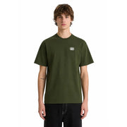 Olivgrünes Vans Herren-T-Shirt aus Baumwolle mit Rundhalsausschnitt, kurzen Ärmeln und weißem ovalem Logo auf der Brust