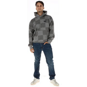 Grauer Vans Herren-Hoodie aus Baumwollmischgewebe mit grauem Karomuster und schwarzem Logo auf der Brust
