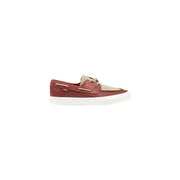 Rote und beige Vans Herren-Slipper aus Leder mit braunem Wildleder-Obermaterial und weißer Gummisohle