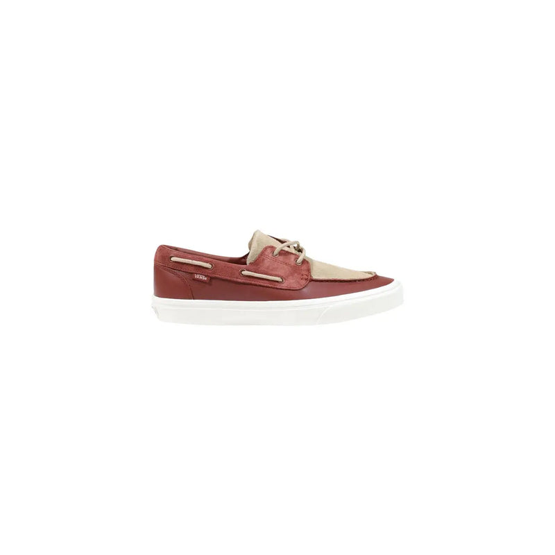 Rote und beige Vans Herren-Slipper aus Leder mit braunem Wildleder-Obermaterial und weißer Gummisohle