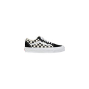 Vans men leather sneakers black buckle spring summer edition with black and white checkerboard canvas upper and rubber sole