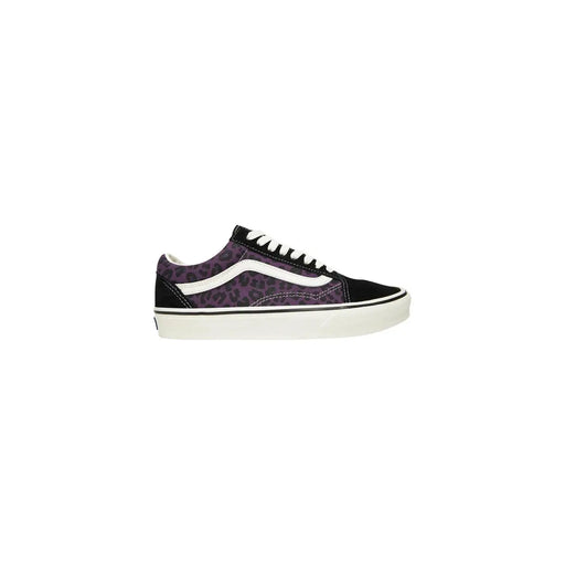 Vans Herren-Sneaker aus Leder im Old-Skool-Stil mit lila Leopardenmuster, schwarzen Wildleder-Overlays und weißen Schnürsenkeln